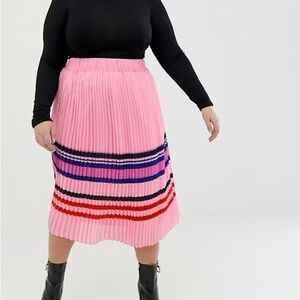 Junarose Pink Pleated Midi Skirt with Stripes 12